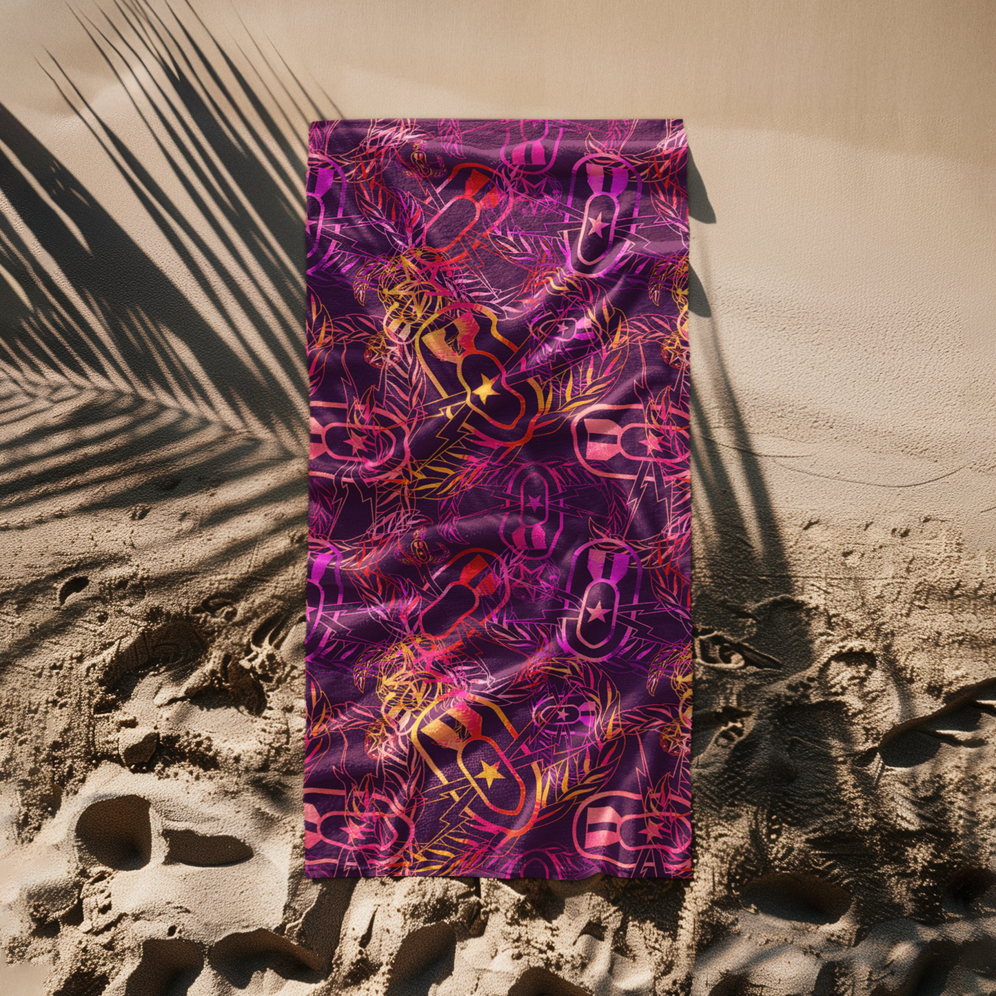Print On Demand - Beach Towel - "It's 5 o'clock Somewhere" (Yellow/Orange/Purple)