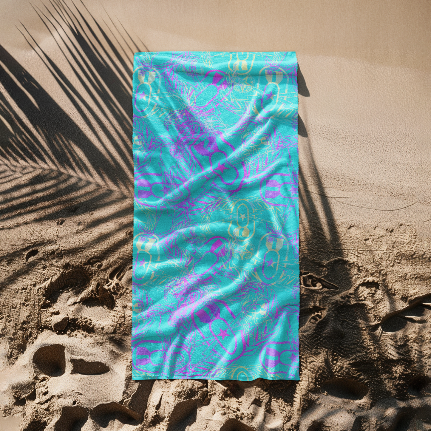 Print On Demand - Beach Towel - "It's 5 o'clock Somewhere" (Light on Turquoise)