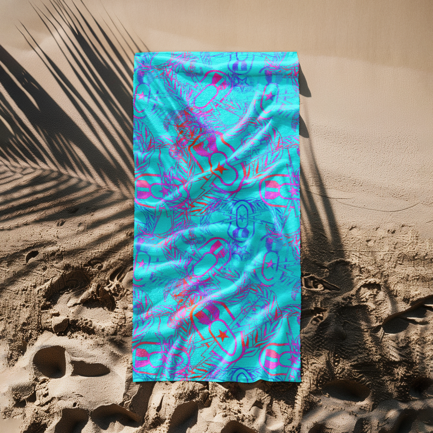 Print On Demand - Beach Towel - "It's 5 o'clock Somewhere" (Bright on Turquoise)