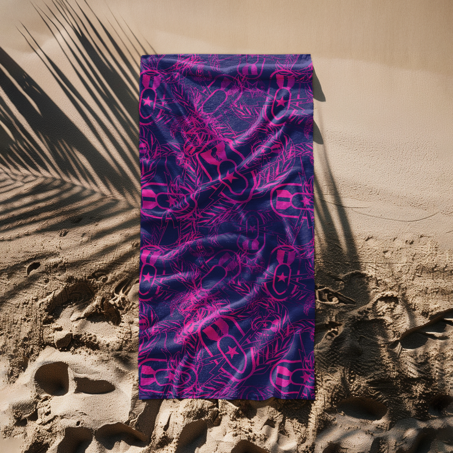 Print On Demand - Beach Towel - "It's 5 o'clock Somewhere" (Pink on Purple)
