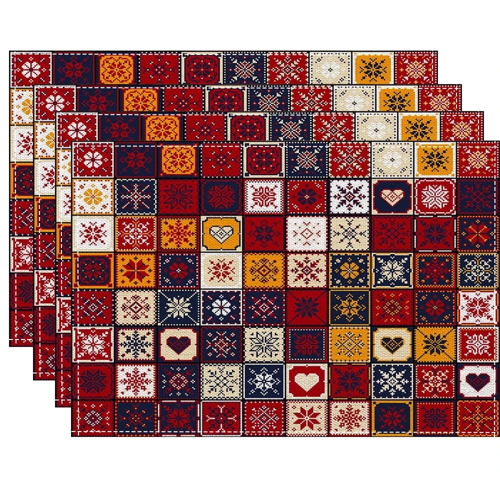 Boho Ethnic Placemats Set (4/6/8pcs) – Heat-Resistant Linen Table Mats