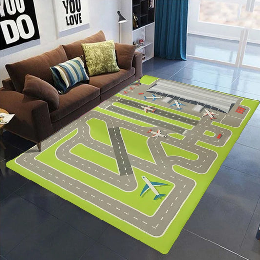 Kids Play Mat – Airport Runway Rug Non-Slip Area Rug for Bedroom & Playroom