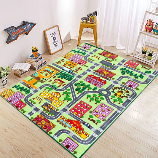 Kids Traffic Playroom Rug – Highway City Non-Slip Area Carpet for Bedroom & Home Decor