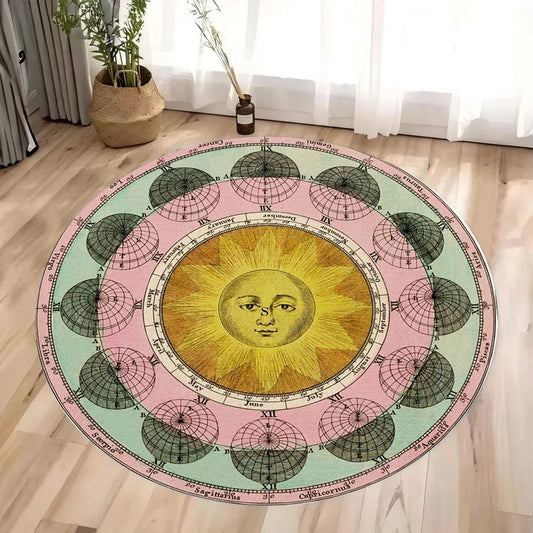 Sun Moon Astrology Round Rug – Anti-Slip Printed Carpet