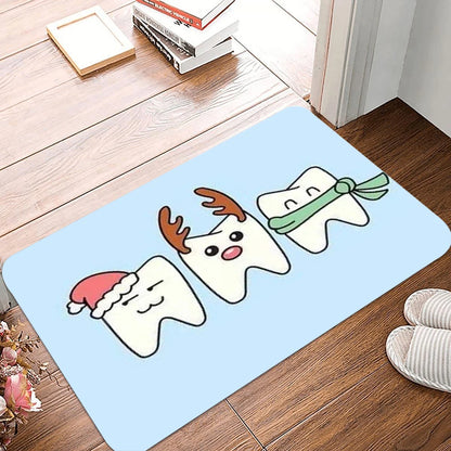 Christmas Dentist Tooth Dental Floor Mat – Non-Slip Holiday Doormat for Clinic, Hospital, Kitchen & Home Décor