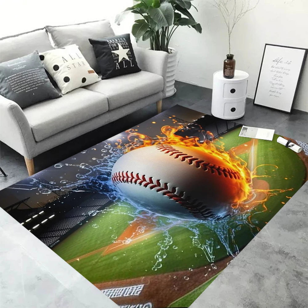 3D Football Rug for Boys Bedroom Doormat Water and Fire Cool Room Decoration Living Room Sofa Rugs
