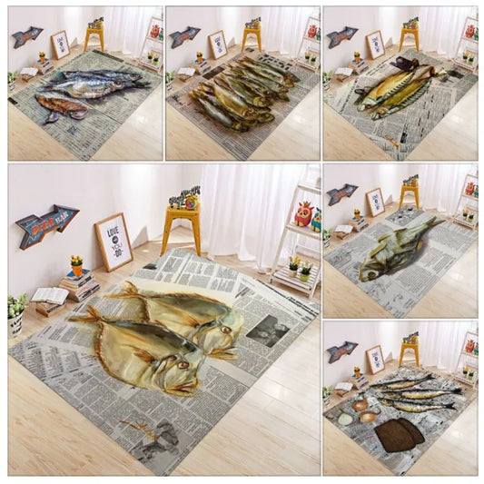 Vintage Newspaper Fish Rug – Non-Slip Artistic Floor Maat