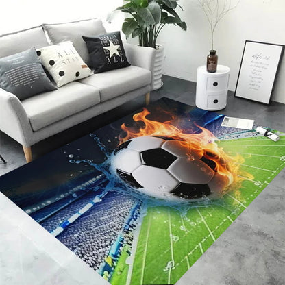 3D Football Rug for Boys Bedroom Doormat Water and Fire Cool Room Decoration Living Room Sofa Rugs