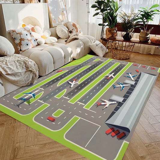 Airport Runway Kids Rug – Non-Slip Play Carpet Gift