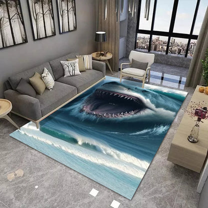 3D Shark Print Area Rug Realistic Underwater Scene Living Room Carpet For Home Decoration Marine Life Enthusiasts