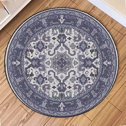 Vintage European Floral Mandala Round Rug – Soft Geometric Carpet for Living Room & Bedroom