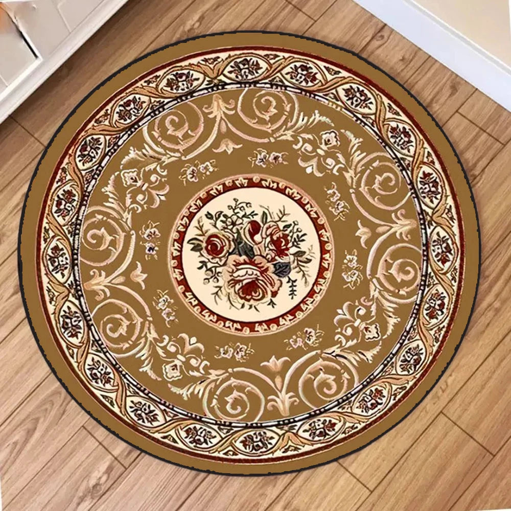 Vintage European Floral Mandala Round Rug – Soft Geometric Carpet for Living Room & Bedroom