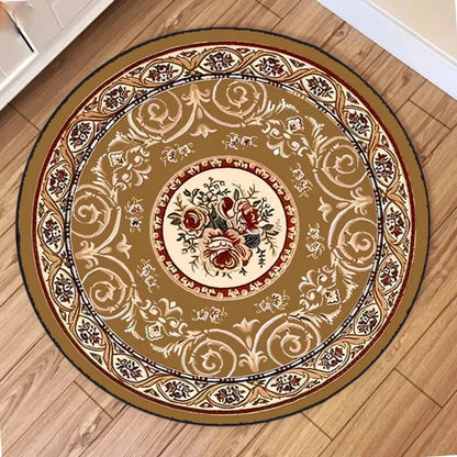 Vintage European Floral Mandala Round Rug – Soft Geometric Carpet for Living Room & Bedroom