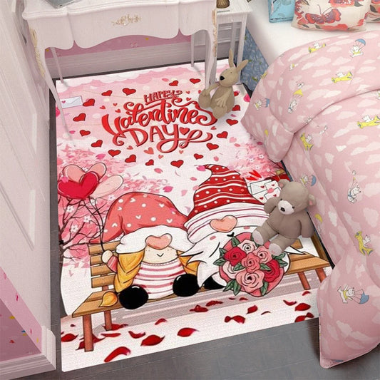 1pc Pink Christmas Dwarf Father Couple Printed Carpet Christmas Love Dwarf Bed Border Slip Mat Christmas Gift