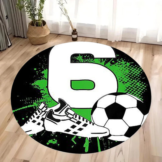 Football Player #6 Round Rug – Non-Slip Sports Home Decor