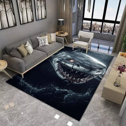 3D Shark Print Area Rug Realistic Underwater Scene Living Room Carpet For Home Decoration Marine Life Enthusiasts