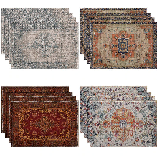 Boho Placemats Linen Non Slip Table Mats Hand Washable Dining Table Decor 4/6/8PCS