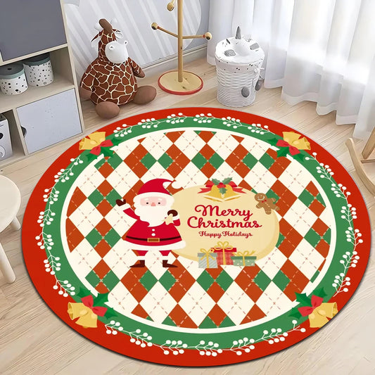 Nordic Christmas Round Rug – Non-Slip Living Room Decor