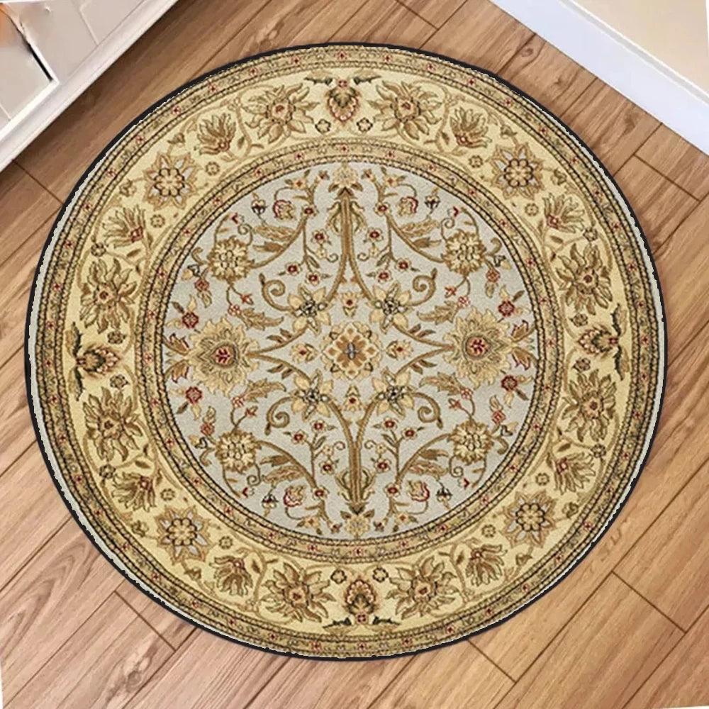 Vintage European Floral Mandala Round Rug – Soft Geometric Carpet for Living Room & Bedroom