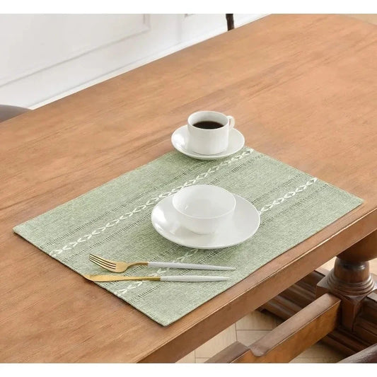 1/4pcs Linen Placemats Rustic Hemstitch Heat-Resistant Table Mats for Kitchen – Sage Green