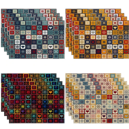 Boho Ethnic Placemats Set (4/6/8pcs) – Heat-Resistant Linen Table Mats