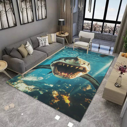 3D Shark Print Area Rug Realistic Underwater Scene Living Room Carpet For Home Decoration Marine Life Enthusiasts