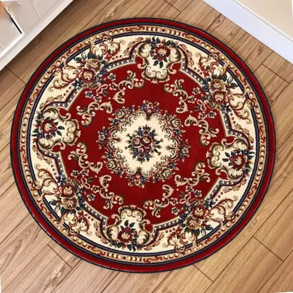 Vintage European Floral Mandala Round Rug – Soft Geometric Carpet for Living Room & Bedroom