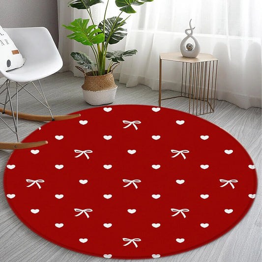 Valentine’s Round Rug – White Black Bow Heart Floor Mat