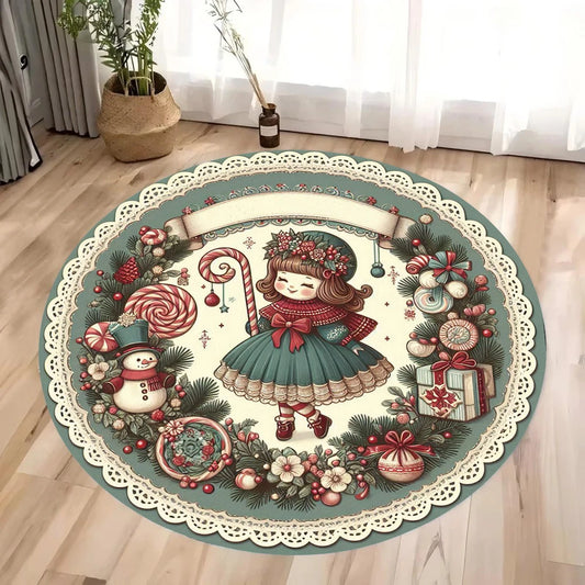 Christmas Gingerbread Girl Round Rug – Printed Holiday Carpet