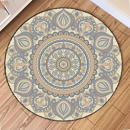 Vintage European Floral Mandala Round Rug – Soft Geometric Carpet for Living Room & Bedroom