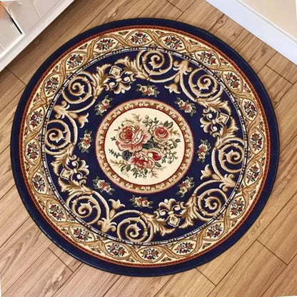 Vintage European Floral Mandala Round Rug – Soft Geometric Carpet for Living Room & Bedroom