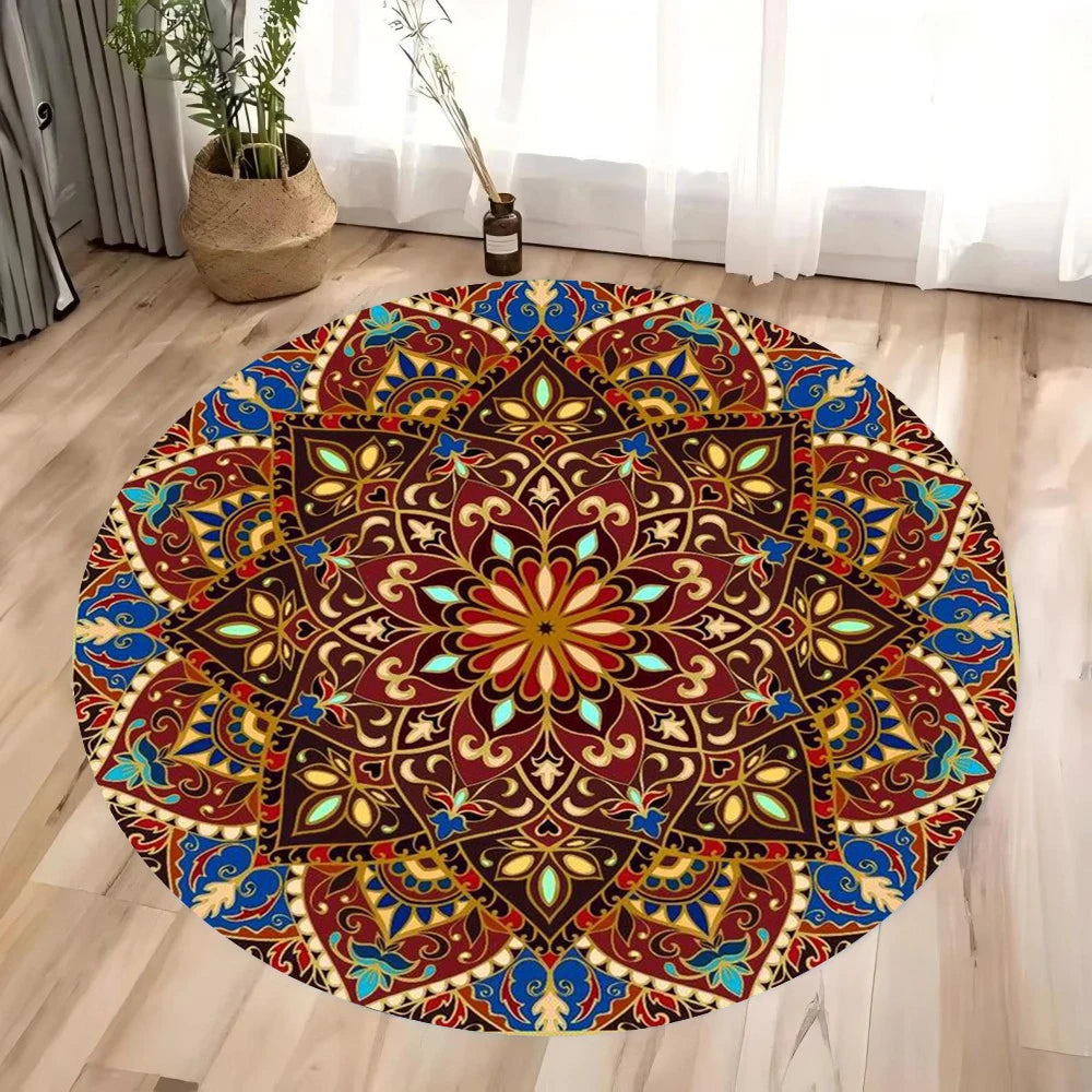 Colorful 3D Mandala Chakra Round Rug – Meditation & Yoga Non-Slip Washable Carpet for Bedroom & Living Room