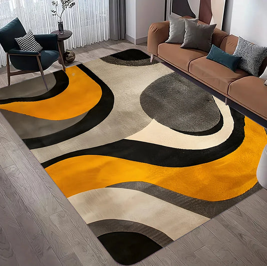 Nordic Large Area Rug – Orange Brown Soft Non-Slip Floor Mat