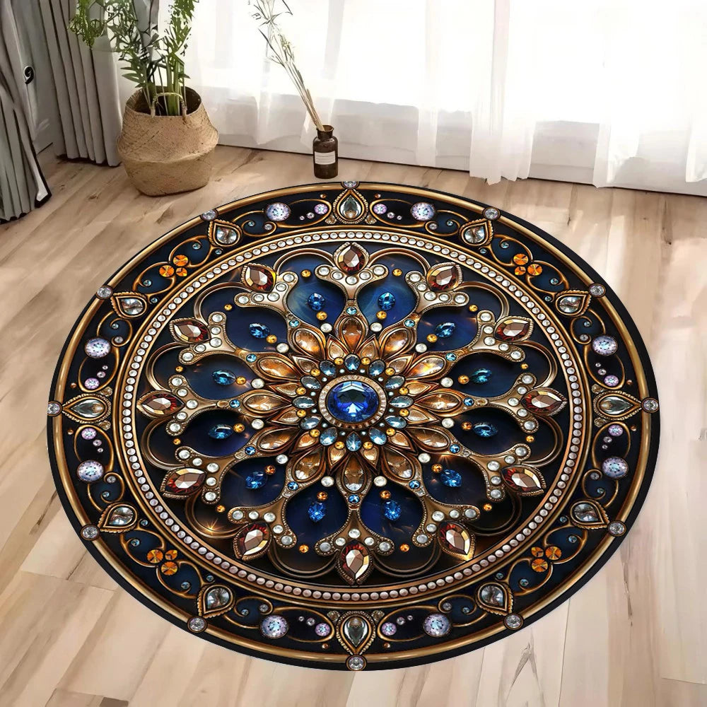 Colorful 3D Mandala Chakra Round Rug – Meditation & Yoga Non-Slip Washable Carpet for Bedroom & Living Room