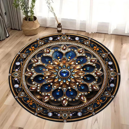Colorful 3D Mandala Chakra Round Rug – Meditation & Yoga Non-Slip Washable Carpet for Bedroom & Living Room