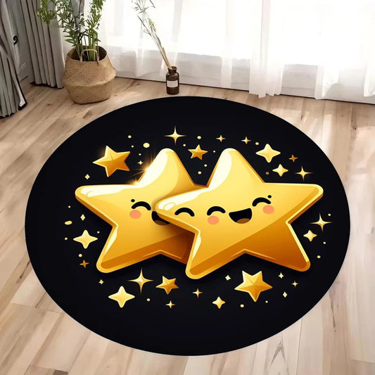 Cartoon Starry Sky Round Rug – Fantasy Animal Kids Floor Mat
