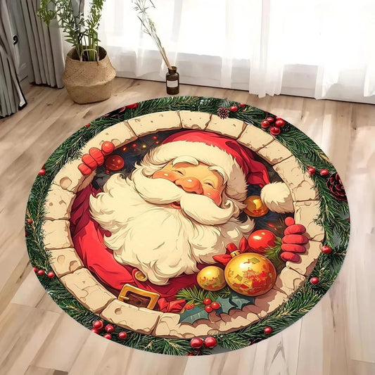 2D Christmas Dwarf Old Man Round Printed Carpet Christmas Theme Anti Slip Mat Christmas Decoration Prop Gift
