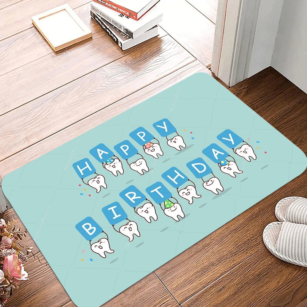Christmas Dentist Tooth Dental Floor Mat – Non-Slip Holiday Doormat for Clinic, Hospital, Kitchen & Home Décor