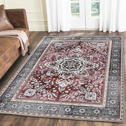 "Boho Area Rug – Washable Vintage Carpet for Living Room & Bedroom