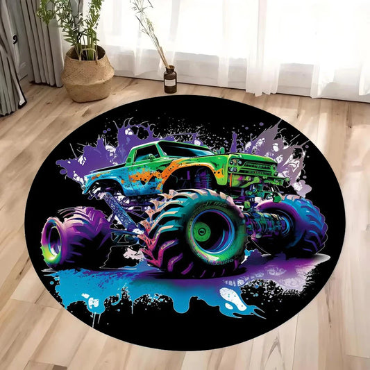 3D Cartoon Off-Road Vehicle Rug – Non-Slip Kids Playmat