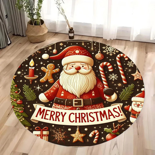 2D Santa Claus Gingerbread Man Christmas Carpet Red Green Gold Home Decor