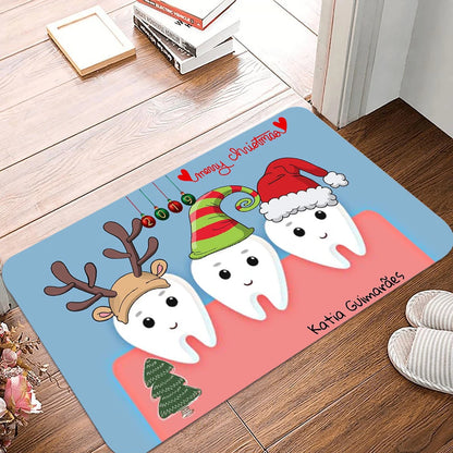 Christmas Dentist Tooth Dental Floor Mat – Non-Slip Holiday Doormat for Clinic, Hospital, Kitchen & Home Décor