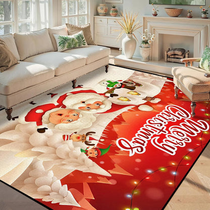 Xmas Area Rug – Merry Christmas Floor Mat, Anti-Slip Washable Flannel Carpet for Bedroom, Living Room & Kitchen