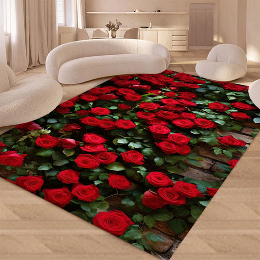 3D Creative Garden Red Rose Magic Carpet Valentine's Day Soft Floor Mat for Bedroom Kitchen