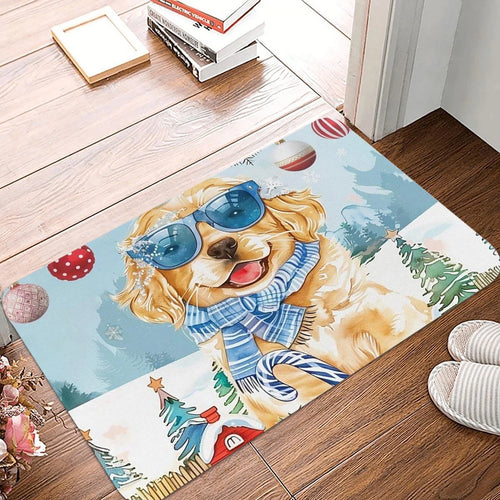 Christmas Golden Retriever Doormat – Non-Slip Washable Rug for Living Room, Bedroom, Bathroom & Kitchen