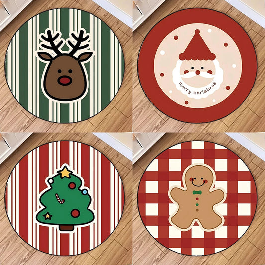 Christmas Round Rug – Anti-Slip Floor Mat for Living Room & Bedroom
