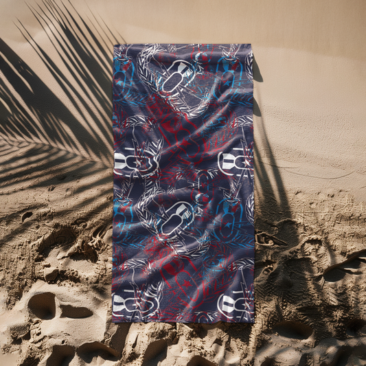 Print On Demand  - Beach Towel - "It's 5 o'clock Somewhere" (Red, White, & Blues)