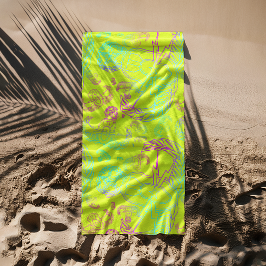 Print On Demand  - Beach Towel - "EOD Mixed Badges" (Multicolor on Yellow)
