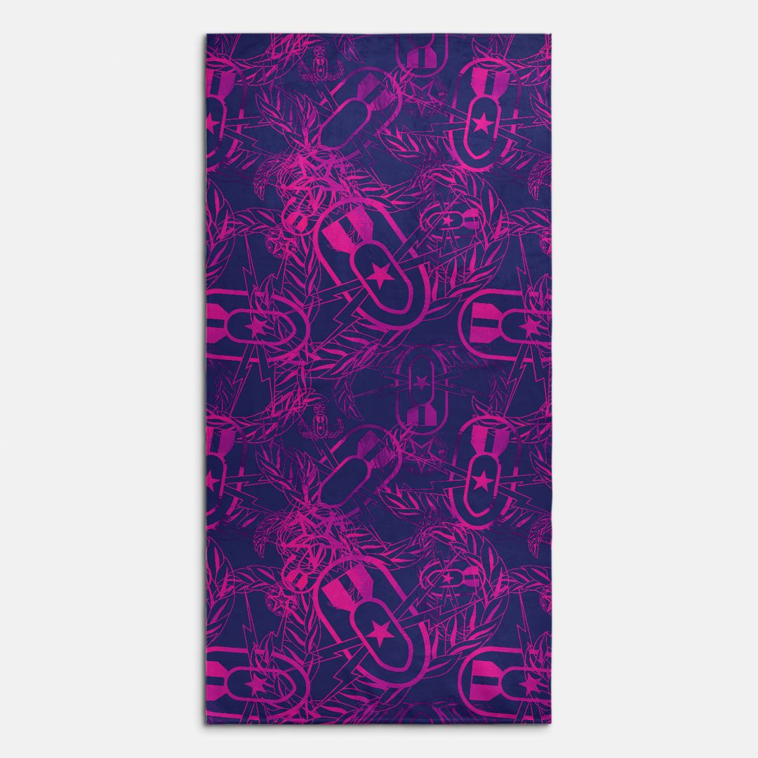 Print On Demand  - Beach Towel - "It's 5 o'clock Somewhere" (Pink on Purple)